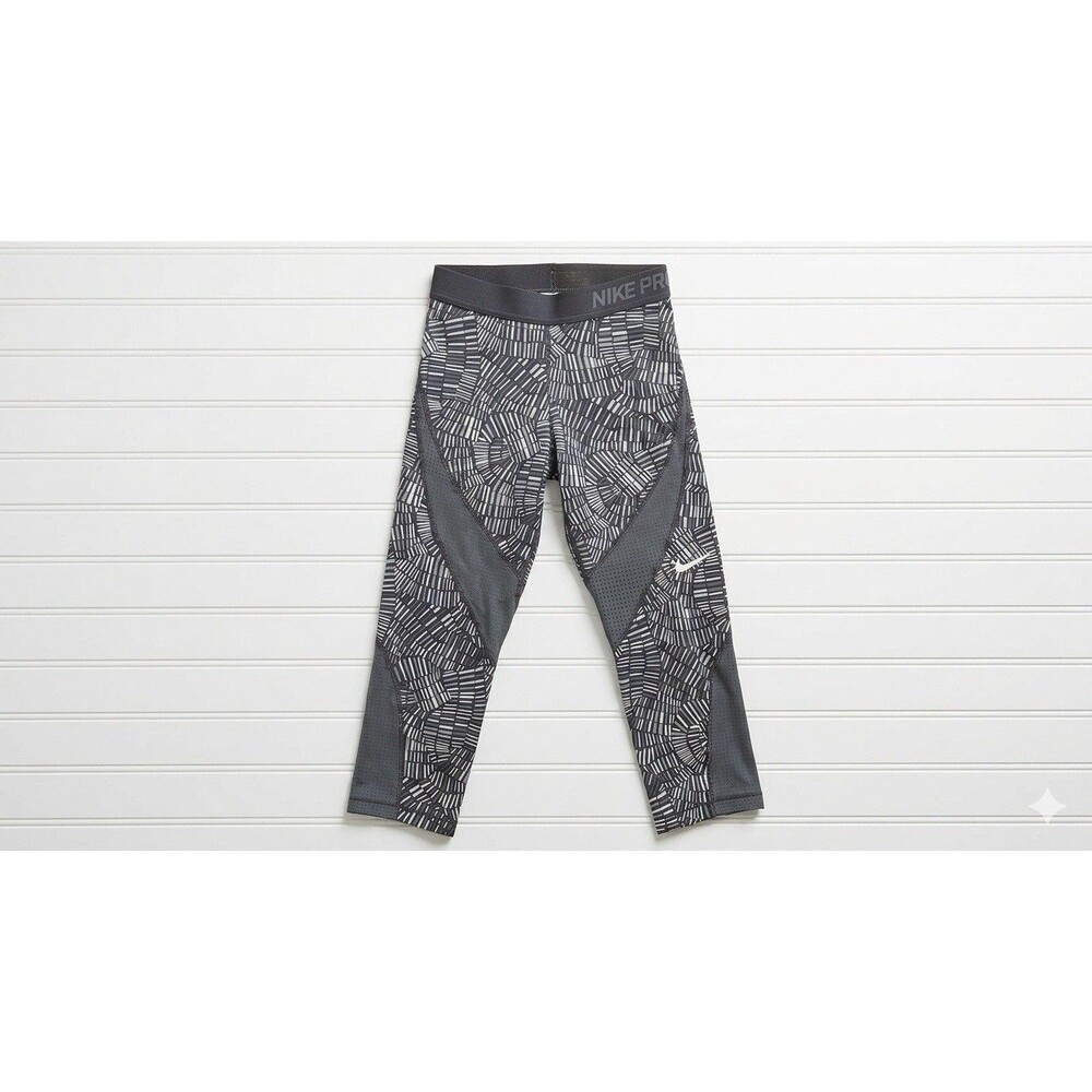 Nike Pro Hypercool Mesh Capri Leggings Women's XS Gray Geometric Print